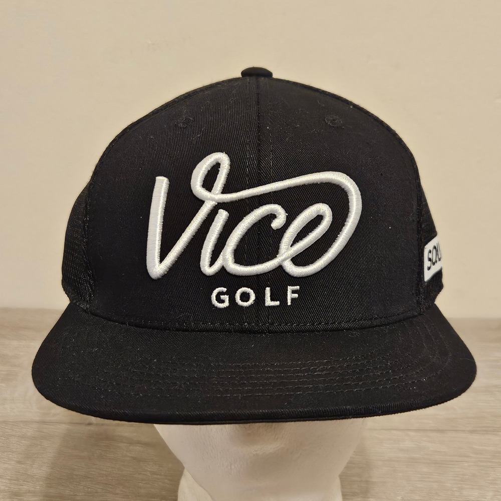 Vice Golf Squad Snapback Hat Mens Black Mesh Back Flat Brim Adjustable Cap